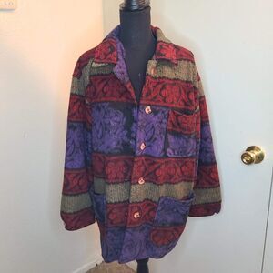 NY 10018 Vintage Western Aztec Pattern Button Up Jacket Polyester Medium